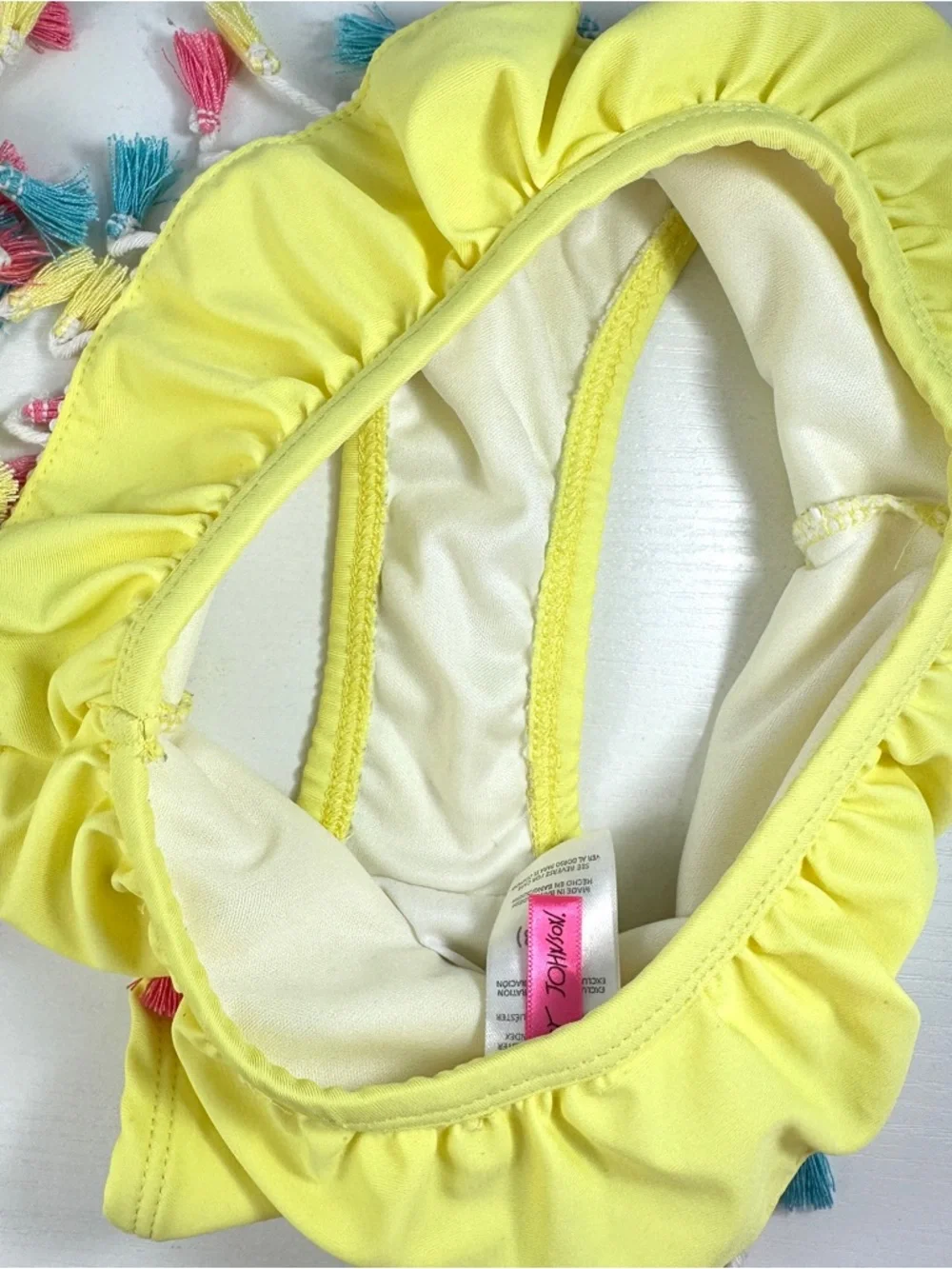 Betsy Johnson Girls Tassle Swimsuit Bikini Set Yellow Multi 2 Piece Size 7/8
